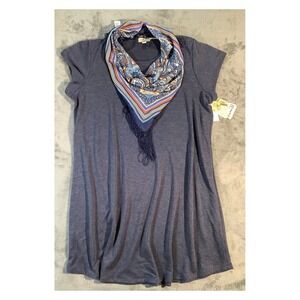 One World Plus Size 2X Navy T-Shirt Dress with Scarf